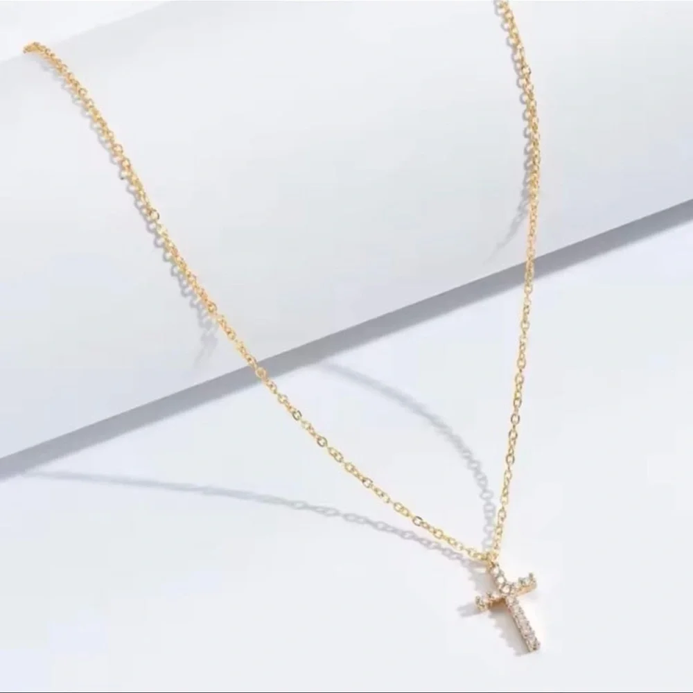 Gold Cubic Zirconia Cross Pendant Necklace for Women - Christian Faith - Picture 4 of 9